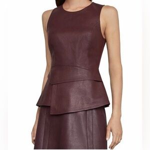 BCBG Maxazria Faux Leather Ponte Tori PeplumTop in Chocolate